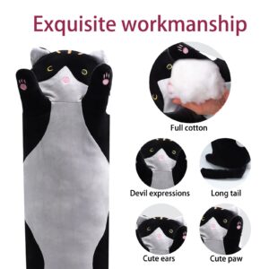 shangman Lovely Plush Cat Doll Cute Cartoon Soft Stuffed Kitten Pillow Long Throw Sleeping Pillow Doll Toy Valentines Day Gift for Kids Girlfriend (Black, 50cm/19.6in)