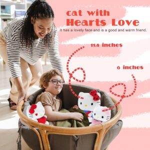 Ahlsense Couple Cat Stuffed Animal with Hearts Love Cat Plush Cute Kitty Plush Pillow Soft Animal Stuffy Doll Toys Valentine’s Day Gifts for Girlfriend (Pink)