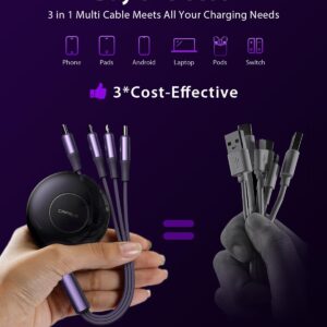 CAFELE Multi Charging Cable [Travel Companion] 100W Retractable Charging Cable, 3in1 Charging Cable Multiple Ends with USB C, USB L, Micro USB, Chargers for Multiple Devices Phone 14 Samsung MacBook