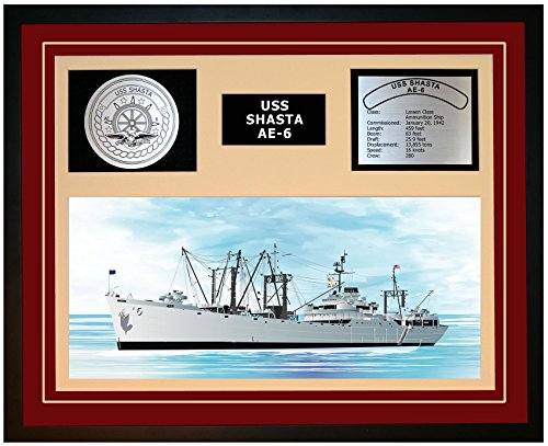 Navy Emporium USS SHASTA AE 6 Framed Navy Ship Display Burgundy