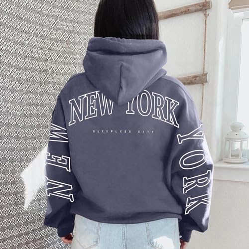 Uscharm Letter Graphic Print Hoodies for Women Oversized Casual Long Sleeve Pullover Tops Drawstring Fall Sweatshirts with Pockets