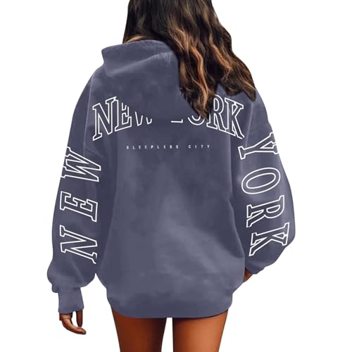 Uscharm Letter Graphic Print Hoodies for Women Oversized Casual Long Sleeve Pullover Tops Drawstring Fall Sweatshirts with Pockets