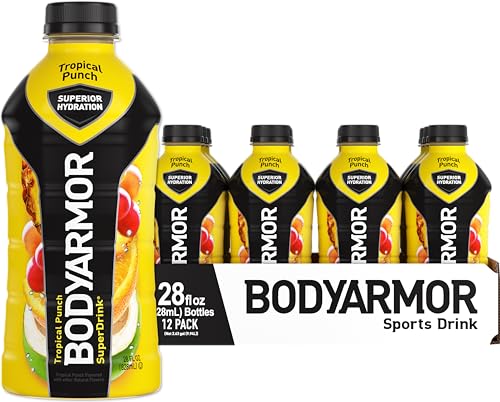 BODYARMOR Sports Drink Sports Beverage, Tropical Punch, Coconut Water Hydration, Natural Flavor With Vitamins, Potassium-Packed Electrolytes, Perfect For Athletes, 28 Fl Oz (Pack of 12)