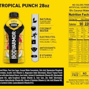 BODYARMOR Sports Drink Sports Beverage, Tropical Punch, Coconut Water Hydration, Natural Flavor With Vitamins, Potassium-Packed Electrolytes, Perfect For Athletes, 28 Fl Oz (Pack of 12)