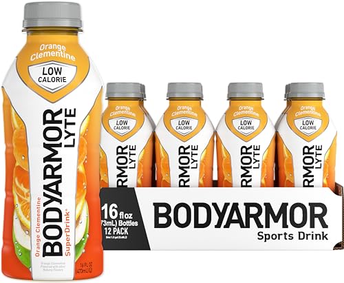 BODYARMOR LYTE Sports Drink Low-Calorie Sports Beverage, Orange Clementine - Orange Citrus, Flavors With Vitamins, Potassium-Packed Electrolytes, Perfect For Athletes, 16 Fl Oz (Pack of 12)