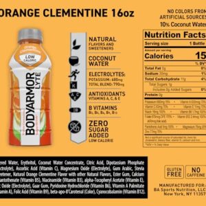 BODYARMOR LYTE Sports Drink Low-Calorie Sports Beverage, Orange Clementine - Orange Citrus, Flavors With Vitamins, Potassium-Packed Electrolytes, Perfect For Athletes, 16 Fl Oz (Pack of 12)