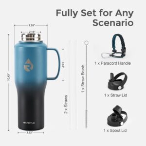 RAYMYLO 32oz Stainless Steel Water Bottle (Cold for 48 Hrs, Hot for 24 Hrs), Triple Wall Vacuum Insulated Water Bottle with Straw Lid, Spout Lid and Paracord Handle, Leakproof, Fit in Any Car Cup