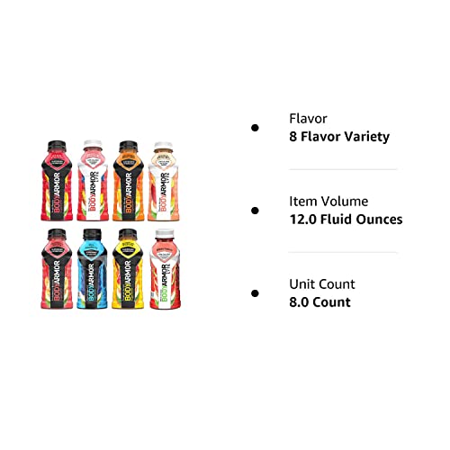 BODYARMOR Sports Drink Sports Beverage, Multi-Flavor Variety Sampler Pack, Natural Flavors With Vitamins, Potassium-Packed Electrolytes, No Preservatives, 12 Fl Oz with Oasis Snacks Sticker (8 Flavor Variety, Pack of 8)