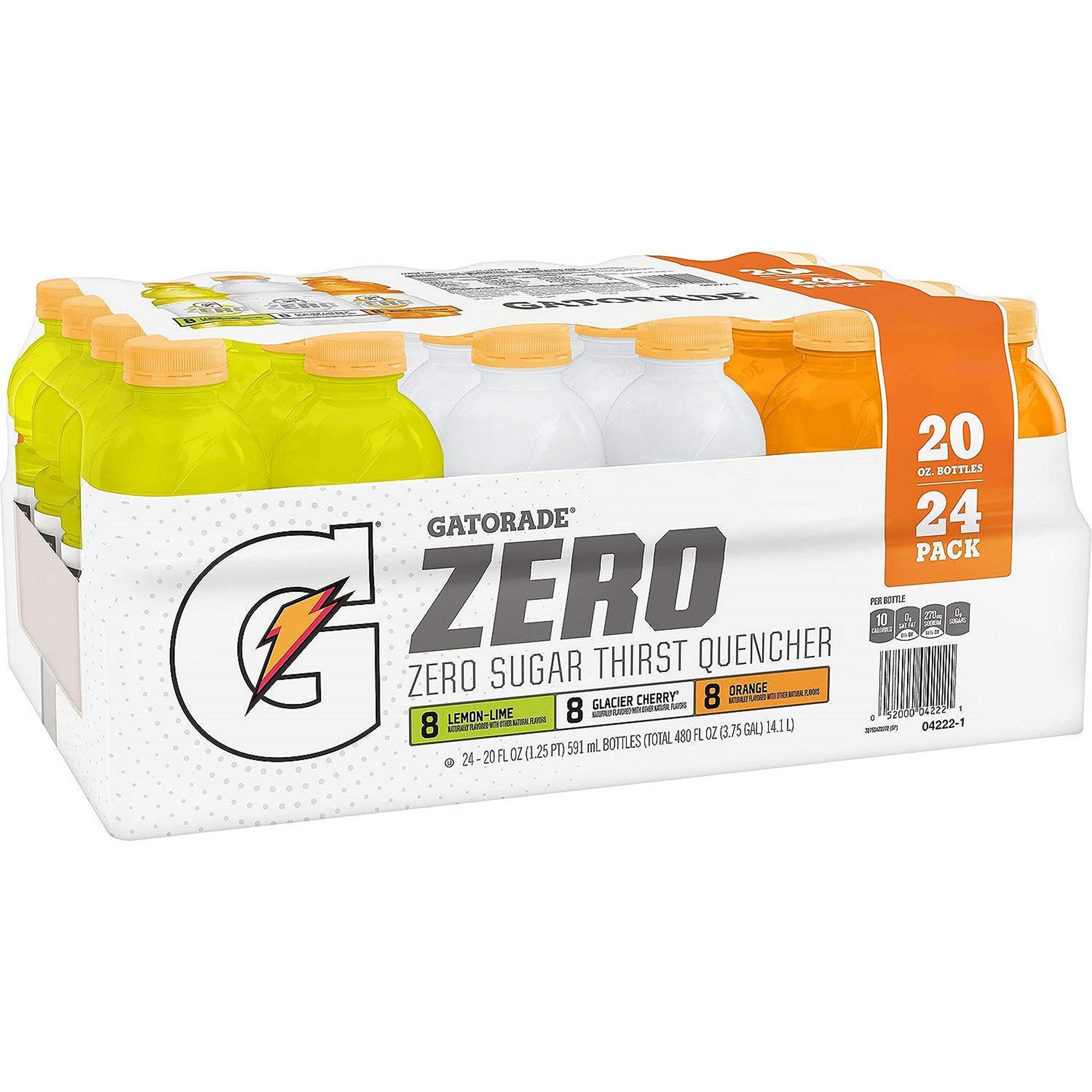 Gatorade Zero Sugar Thirst Quencher Three Flavor Variety Pack 20 Fl Oz Bottles (Pack of 24)