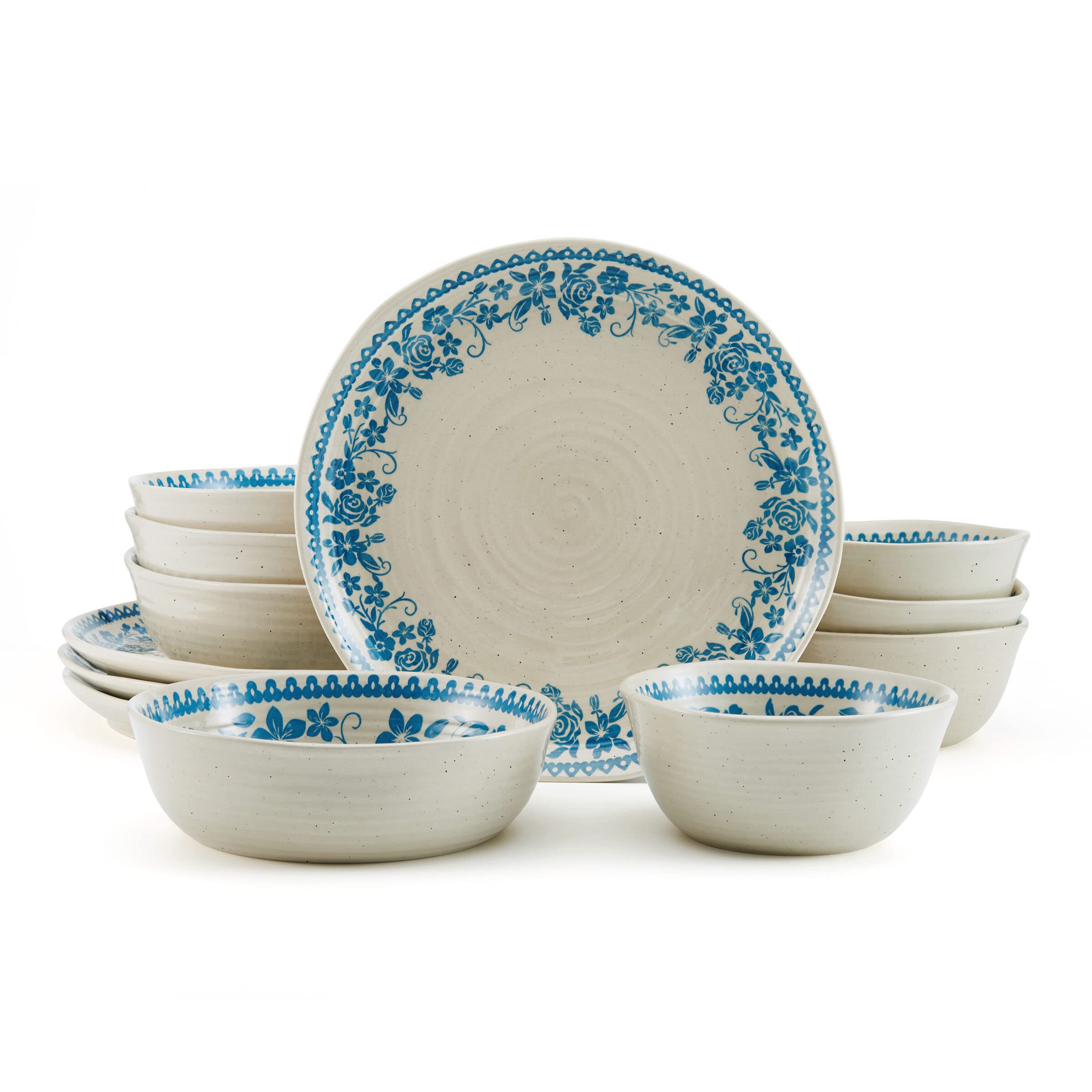 Pfaltzgraff Hayden Floral 12 Piece Dinnerware Set, Service for 4, Blue