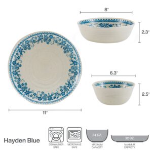 Pfaltzgraff Hayden Floral 12 Piece Dinnerware Set, Service for 4, Blue