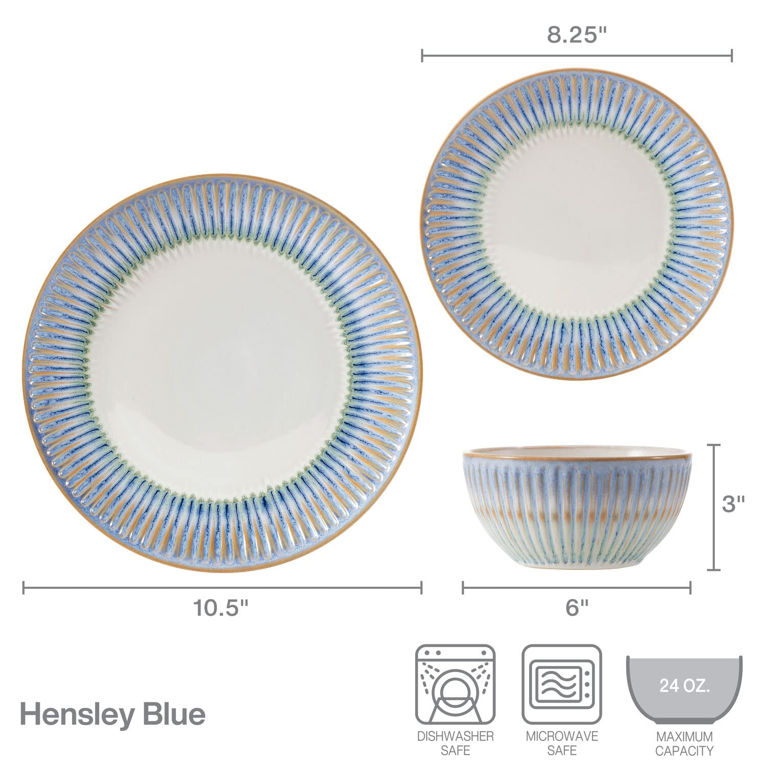 Pfaltzgraff Hensley Blue 12 Piece Dinnerware Set, Service For 4