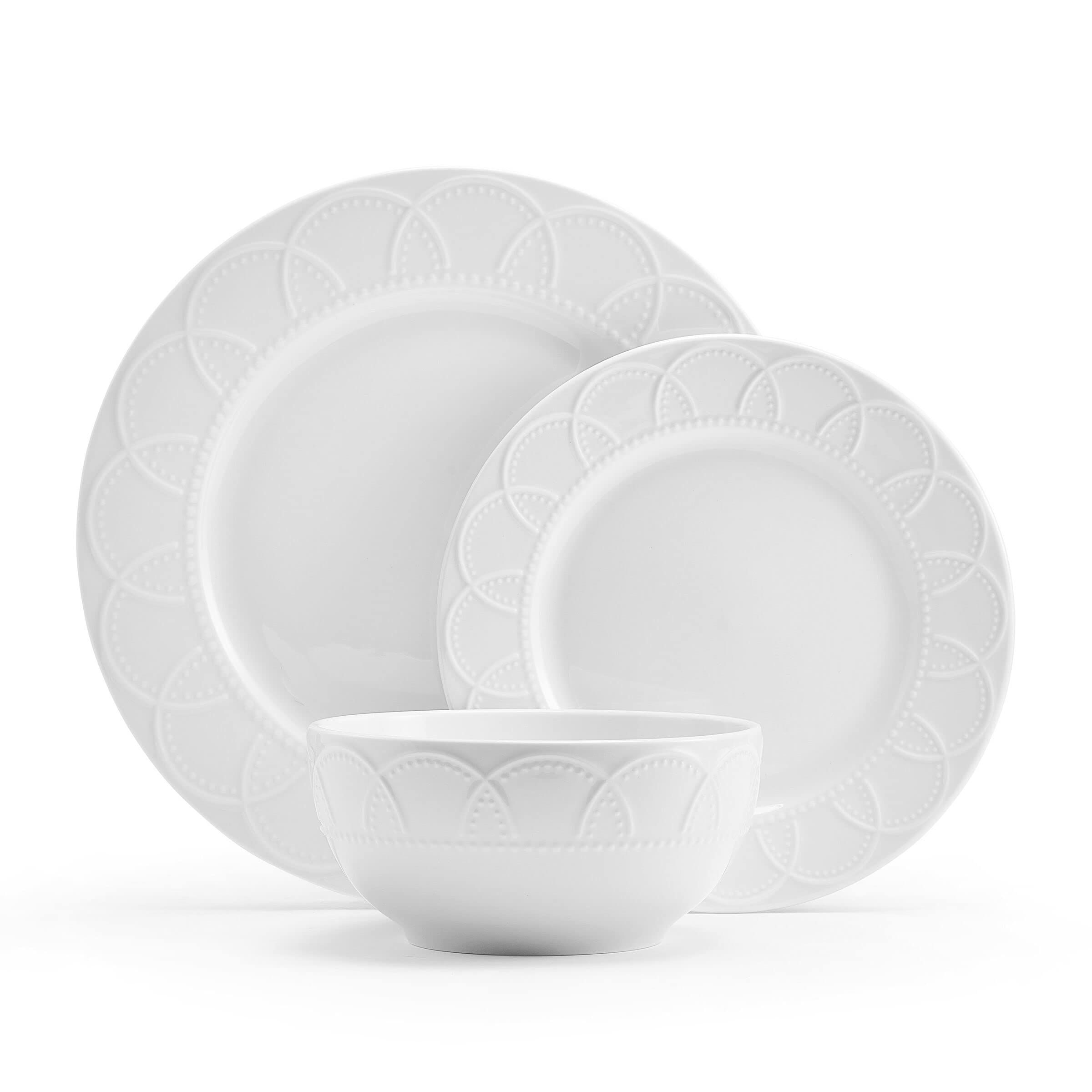 Pfaltzgraff Jules 12 Piece Dinnerware Set, Service for 4 White