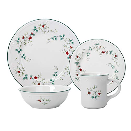 Pfaltzgraff 5072007 Winterberry Holiday 16 Piece Dinnerware Set, Service for 4, White