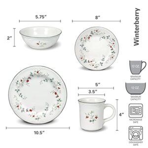 Pfaltzgraff 5072007 Winterberry Holiday 16 Piece Dinnerware Set, Service for 4, White