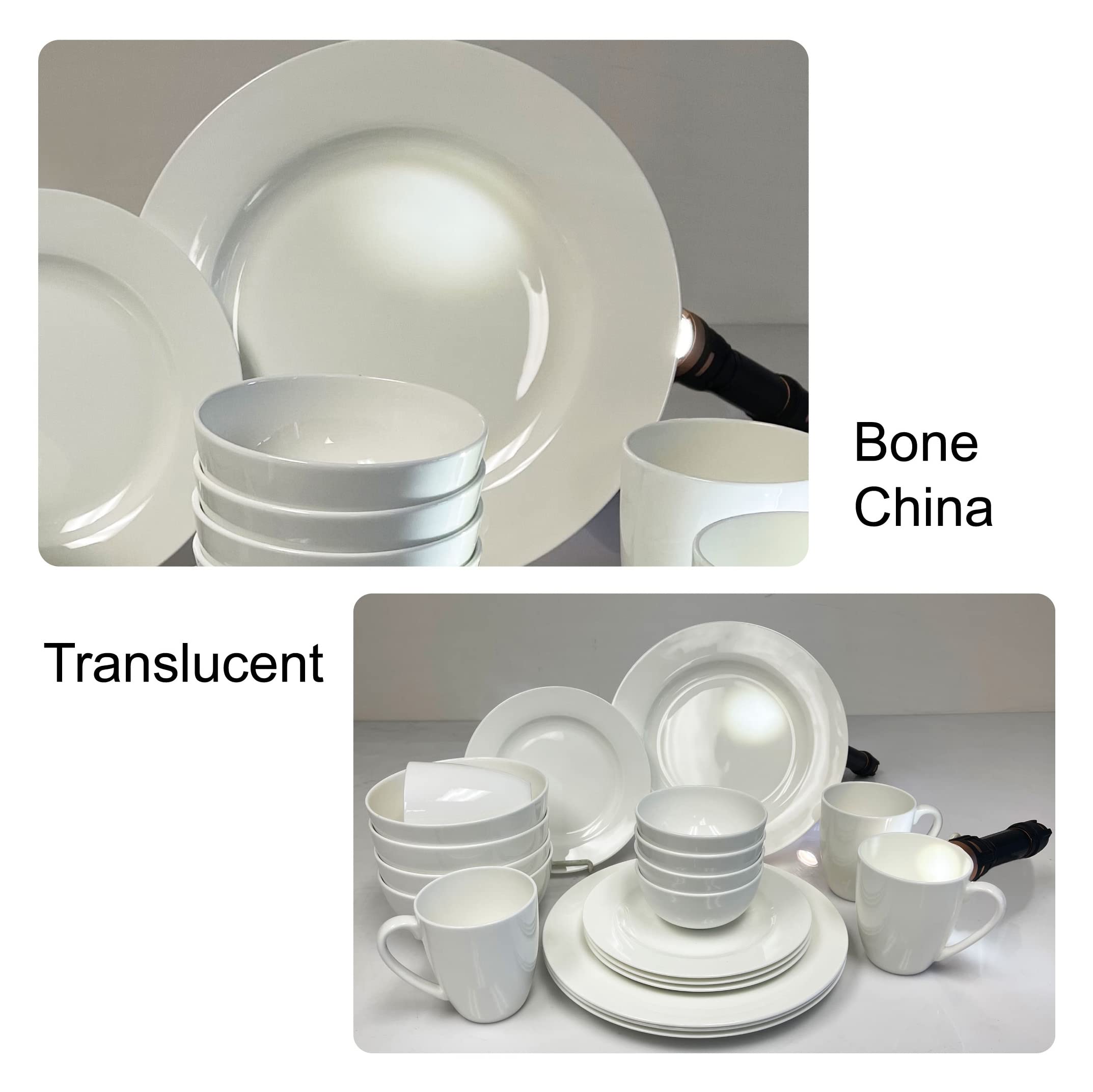 Bone China 20 Piece Dinnerware Set, Service for 4, White, Microwave Safe, Chip Resistant, Translucent, Elegant giftware, Dish set, For, Essential Home, Formal and Everyday Living, Kitchen set, display