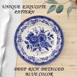 TUDOR ROYAL 12-Piece Porcelain Round Dinnerware Set, Service for 4, VICTORIA BLUE Design, Blue Floral, Plates Bowls Dishes, Premium Quality Tableware, Unique Pattern, Glossy