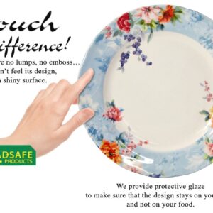 TUDOR ROYAL 12-Piece Porcelain Round Dinnerware Set, Service for 4, VICTORIA BLUE Design, Blue Floral, Plates Bowls Dishes, Premium Quality Tableware, Unique Pattern, Glossy