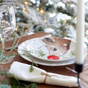 Casafina Set of 4 Ceramic Stoneware 11'' Dinner Plates - Deer Friends Collection, White | Microwave & Dishwasher Safe Dinnerware | Food Safe Glazing | Restaurant Quality Tableware