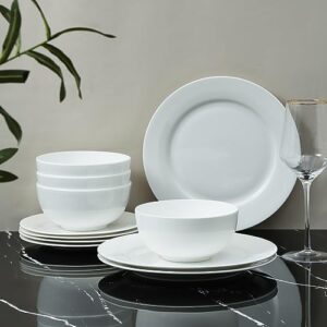 Stone Lain Aria Bone China 12-Piece Dinnerware Set, White