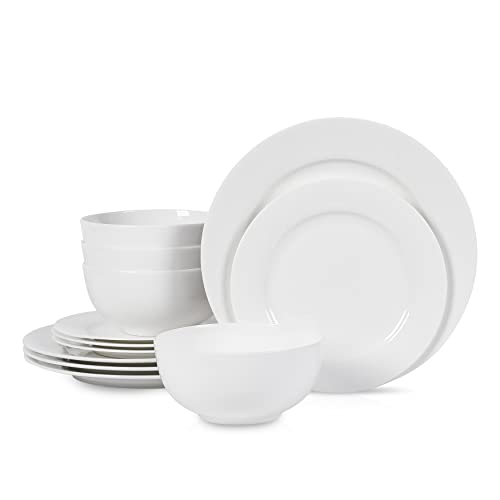 Stone Lain Aria Bone China 12-Piece Dinnerware Set, White