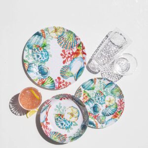 TarHong Sandbar Brights 12 Piece Dinnerware Set for Indoor/Outdoor, Pure Melamine Shatterproof,4 Dinner Plates, 4 Salad Plates, 4 Bowls