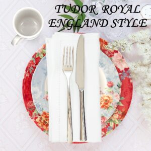 TUDOR ROYAL 12-Piece Round Porcelain Dinnerware Set, Service for 4 - CRIMSON Design, Multicolor Floral, Plates Bowls Mugs Dishes, Premium Quality Tableware, Unique Pattern, Glossy