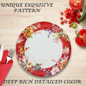 TUDOR ROYAL 12-Piece Round Porcelain Dinnerware Set, Service for 4 - CRIMSON Design, Multicolor Floral, Plates Bowls Mugs Dishes, Premium Quality Tableware, Unique Pattern, Glossy