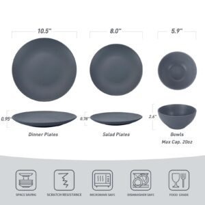 Famiware Moon Dinnerware Sets for 4, 12 Piece Stoneware Plates and Bowls Sets with Speckled Design, Matte Dish Set, Microwave and Dishwasher Safe, Charcoal