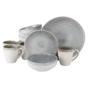 gibson elite kashmir round reactive glaze stoneware, dinnerware set, service for four (16pcs), white w/ blue speckle