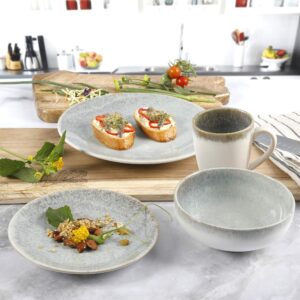 Gibson Elite Kashmir Round Reactive Glaze Stoneware, Dinnerware Set, Service for Four (16pcs), White w/ Blue Speckle