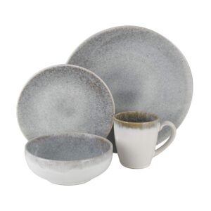 Gibson Elite Kashmir Round Reactive Glaze Stoneware, Dinnerware Set, Service for Four (16pcs), White w/ Blue Speckle