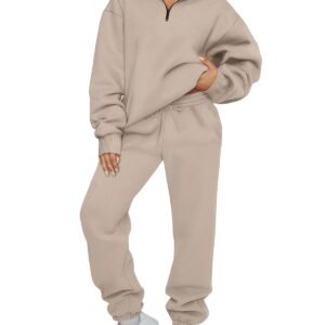 AUTOMET Womens Winter 2 Piece Thanksgiving Outfits Long Sleeve Sweatsuits Half Zip Sweatshirts with Sweatpants