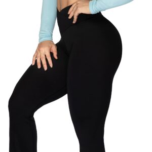 Sunzel Flare Leggings, Crossover Yoga Pants with Tummy Control, High-Waisted and Wide Leg, 30" Inseam, Black Large