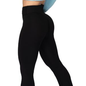 Sunzel Flare Leggings, Crossover Yoga Pants with Tummy Control, High-Waisted and Wide Leg, 30" Inseam, Black Large