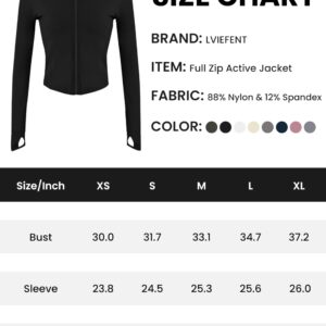 Lviefent Womens Lightweight Full Zip Running Track Jacket Workout Slim Fit Yoga Sportwear with Thumb Holes (Black, Small)