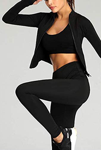 Lviefent Womens Lightweight Full Zip Running Track Jacket Workout Slim Fit Yoga Sportwear with Thumb Holes (Black, Small)