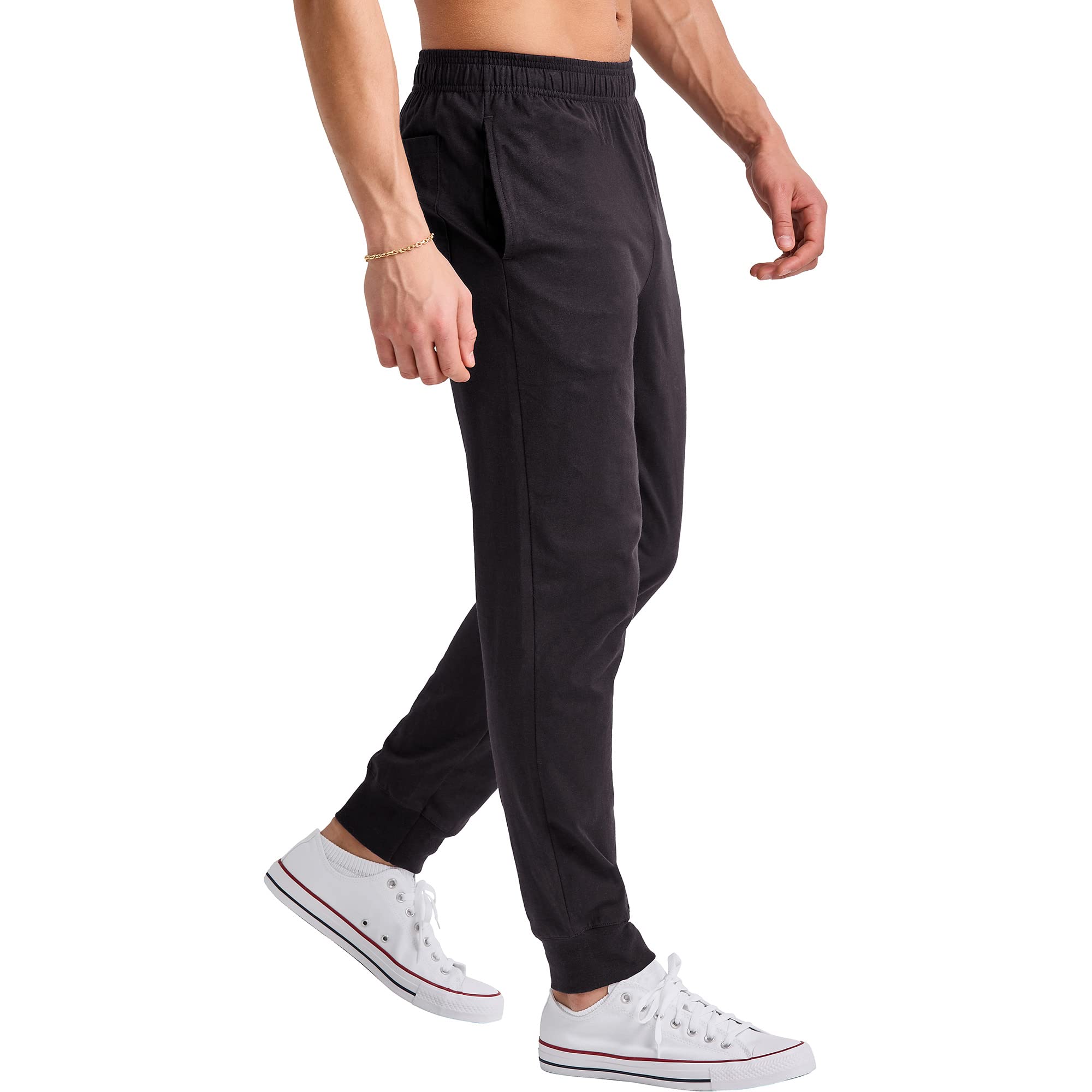 Hanes Originals Cotton Joggers, Jersey Sweatpants for Men with Pockets, 30" Inseam, Black