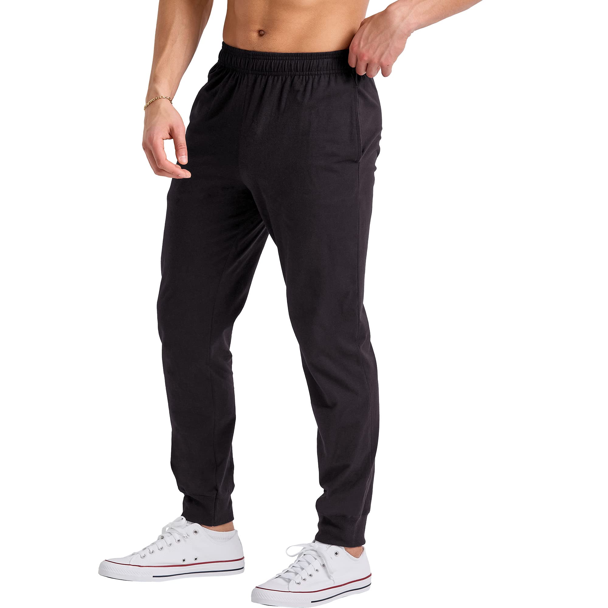 Hanes Originals Cotton Joggers, Jersey Sweatpants for Men with Pockets, 30" Inseam, Black