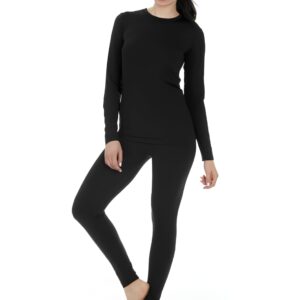 Thermajane Long Johns Thermal Underwear for Women Fleece Lined Base Layer Pajama Set Cold Weather (Small, Black)