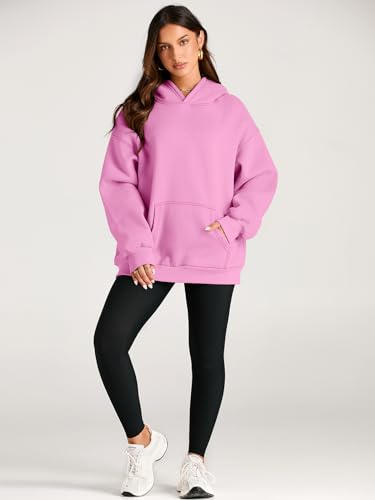 Trendy Queen Preppy Clothes Womens Pullover Sweatshirts Cute Oversized Y2k Hoodies Fleece Long Sleeve Sweaters Loose Casual Pullover Fall Outfits Winter Fashion 2024 Pink