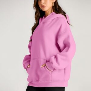 Trendy Queen Preppy Clothes Womens Pullover Sweatshirts Cute Oversized Y2k Hoodies Fleece Long Sleeve Sweaters Loose Casual Pullover Fall Outfits Winter Fashion 2024 Pink