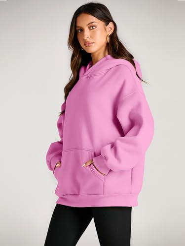 Trendy Queen Preppy Clothes Womens Pullover Sweatshirts Cute Oversized Y2k Hoodies Fleece Long Sleeve Sweaters Loose Casual Pullover Fall Outfits Winter Fashion 2024 Pink