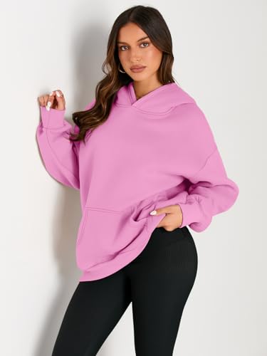 Trendy Queen Preppy Clothes Womens Pullover Sweatshirts Cute Oversized Y2k Hoodies Fleece Long Sleeve Sweaters Loose Casual Pullover Fall Outfits Winter Fashion 2024 Pink