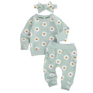 Newborn Infant Baby Girl Clothes Set Long Sleeve Sweatshirts Tops Pants Outfits Clothing Gifts 3 6 9 12 18 24 Months (Green, 0-6 Months)