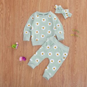 Newborn Infant Baby Girl Clothes Set Long Sleeve Sweatshirts Tops Pants Outfits Clothing Gifts 3 6 9 12 18 24 Months (Green, 0-6 Months)