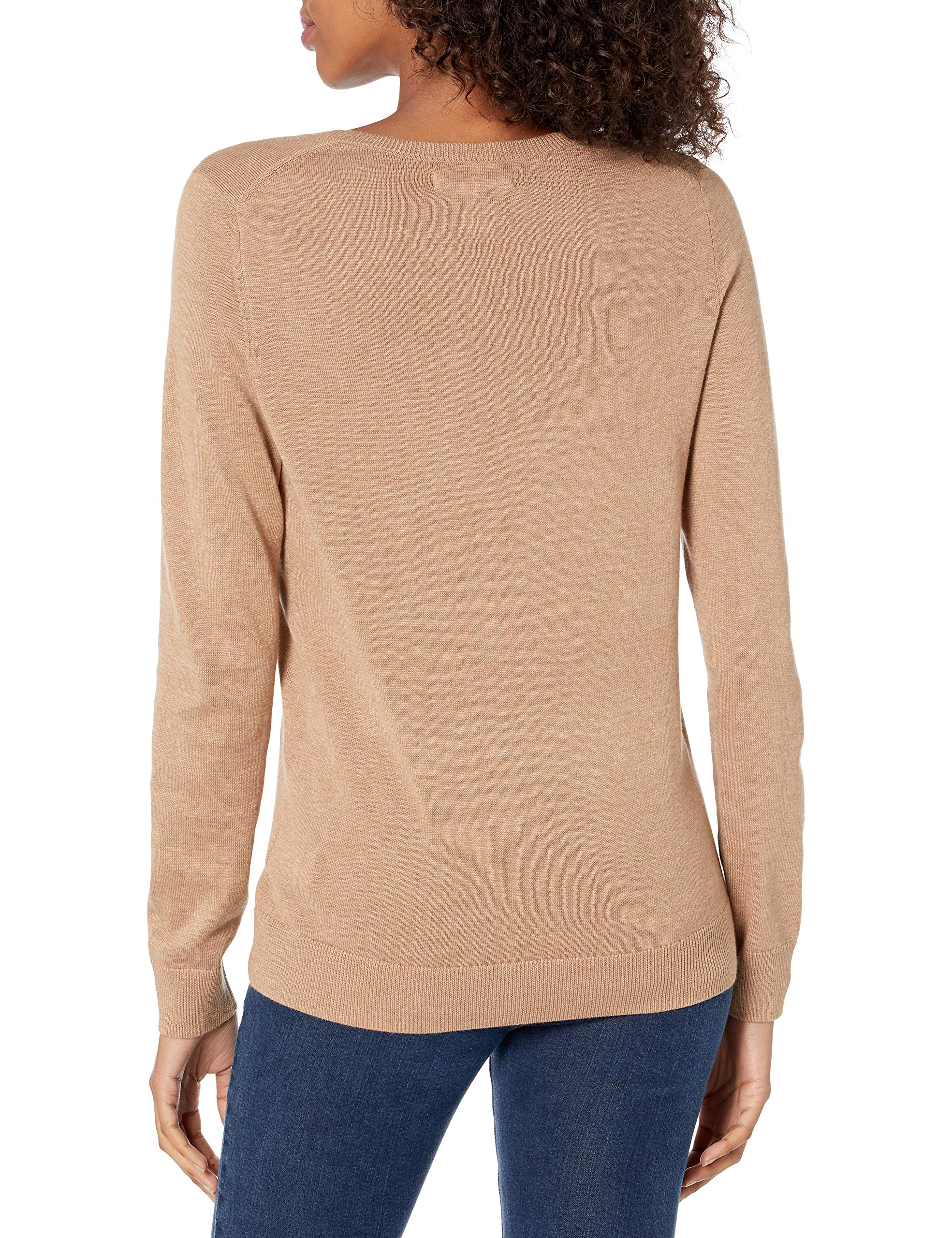 Amazon Essentials Women's Classic-Fit Lightweight Long-Sleeve V-Neck Sweater (Available in Plus Size), Camel Heather, Medium