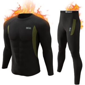 romision long johns for men thermal underwear set winter hunting gear sport bottom top base layer for cold weather a-black