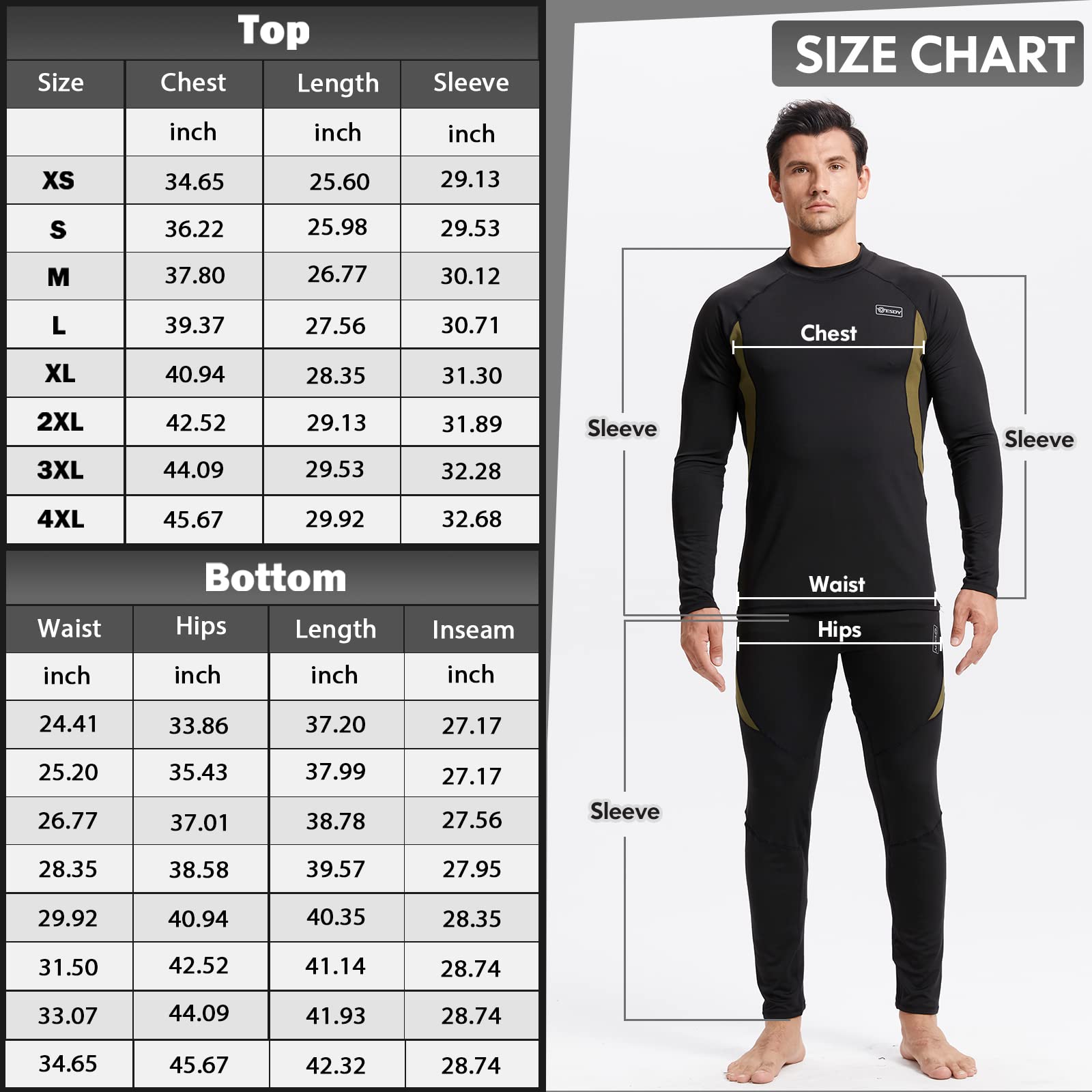 romision Long Johns for Men Thermal Underwear Set Winter Hunting Gear Sport Bottom Top Base Layer for Cold Weather A-black