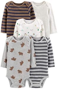 simple joys by carter's baby boy's 5-pack long-sleeve bodysuit shirt, bears/animals green/stripes, 3-6 months